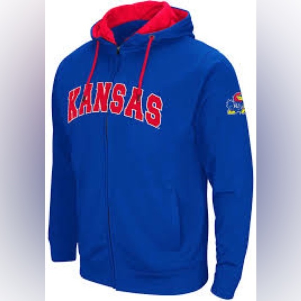 Vintage KU Jayhawks Men’s Embroidered Blue & Red Size XL Zip Up Cotton Hoodie